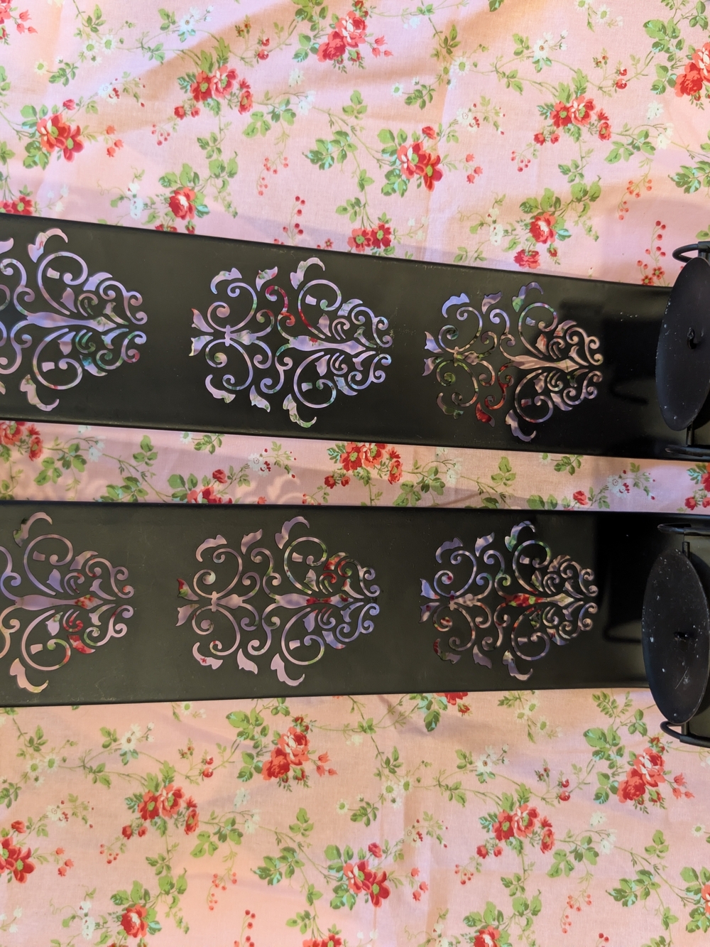 Black Decorative Metal Wall Sconces with Filigree Cutouts